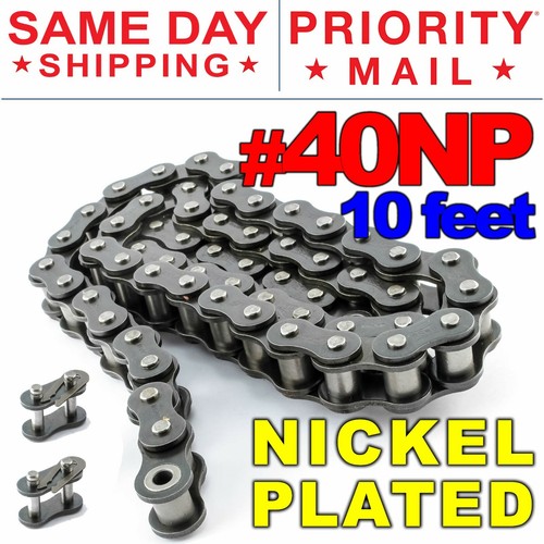 40NP Nickel Plated Roller Chain x 10 feet AntiCorrosion + 2
