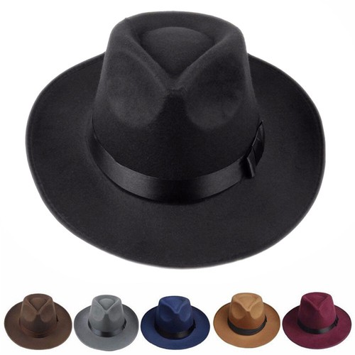 Men Women Hard Felt Hat Wide Brim 