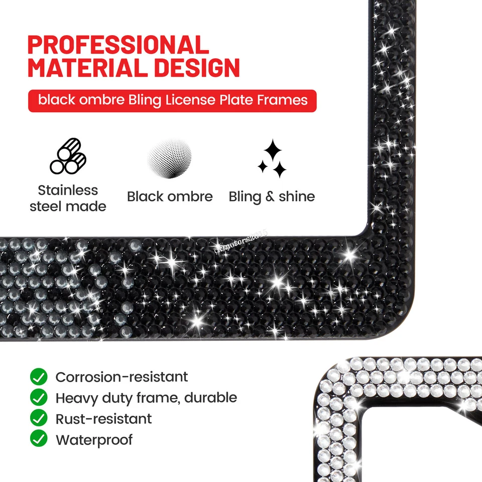 2 x блестящий кристалл номерного знака рамка черный со стразами для Hyundai Elantra Kia - Изображение 3 из 4