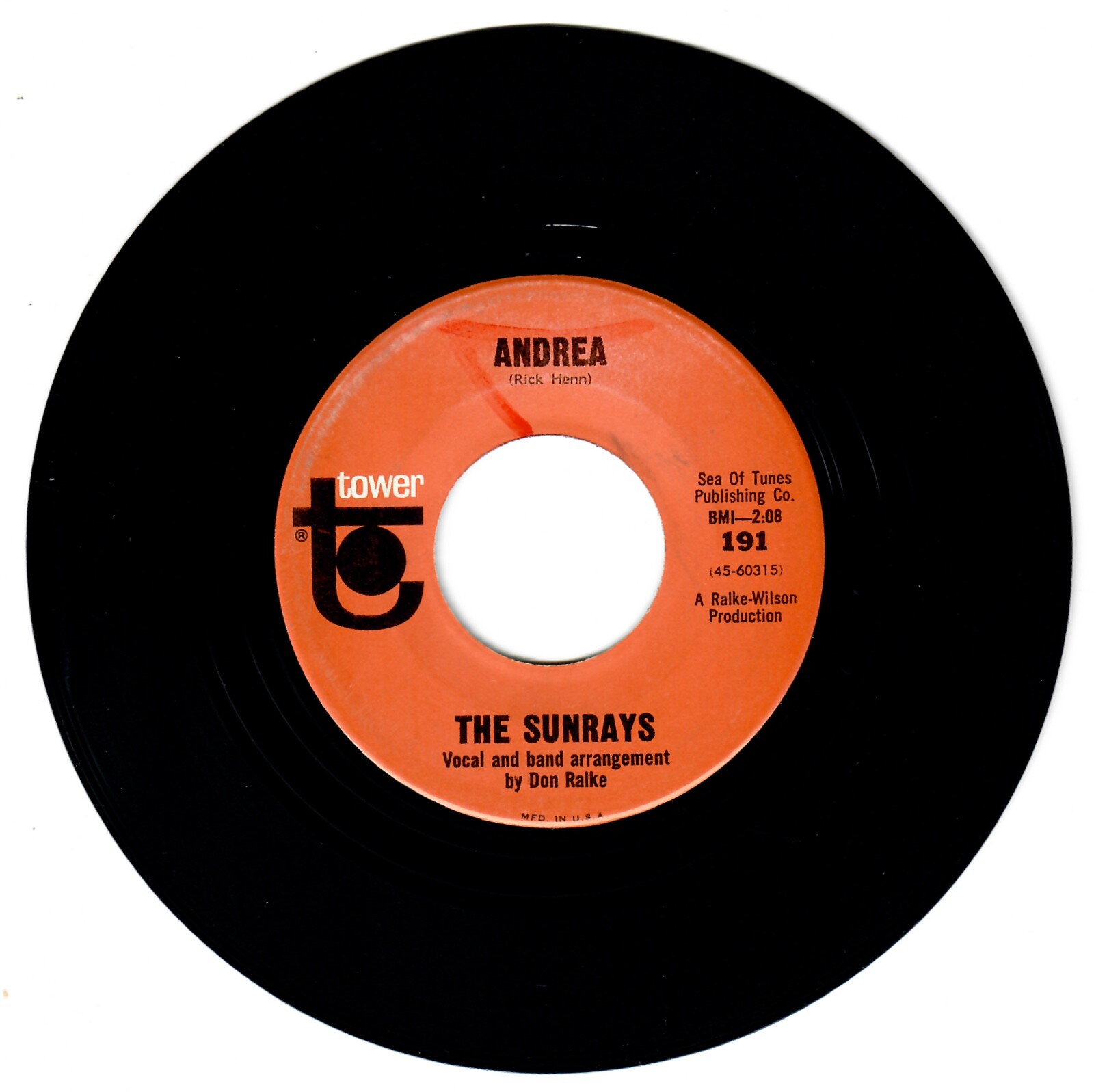 The Sunrays 1966 Tower 45rpm "Andrea" b/w "You Don't Phase Me" Rick Henn SurF