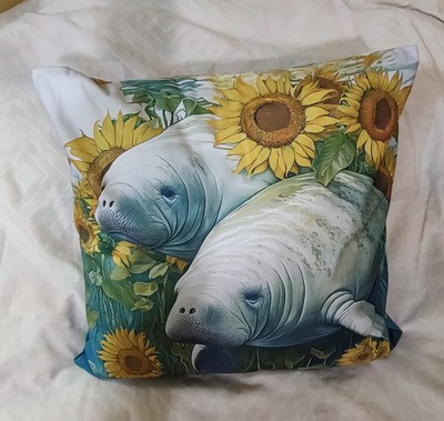 Manatee Sunflower  18''  Double-Sided All Over Print Throw Pillow