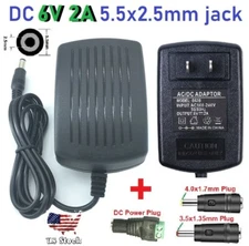 6V 2A  AC Adapter DC Power Supply Charger Cord 5.5x2.1mm with 3 DC Plug Tips