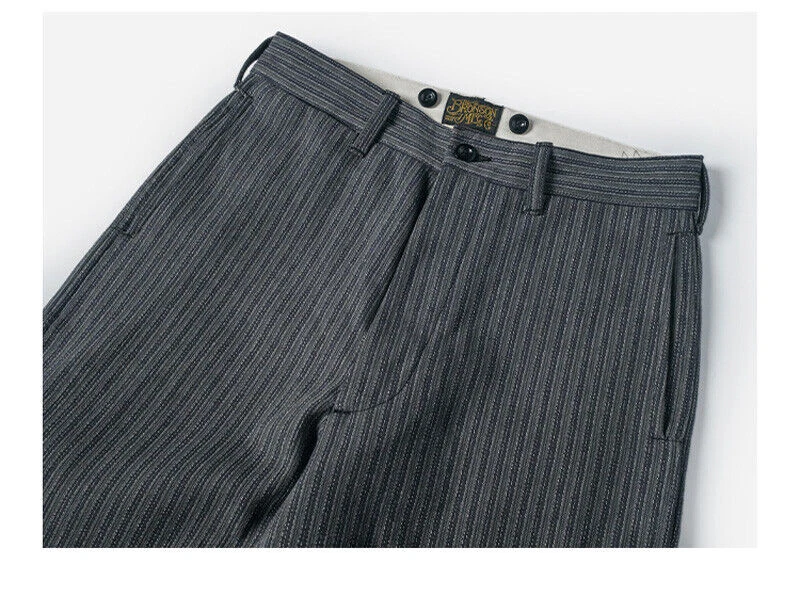Bronson Vintage Black & Grey Striped Pants Men Suit Trousers Cotton Casual Pants - Picture 19 of 23