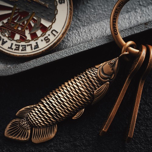 Arowana Fidget Keychain Brass Box Opener Fish Shaped Hanging Bag Car Key Decor - Picture 8 of 9