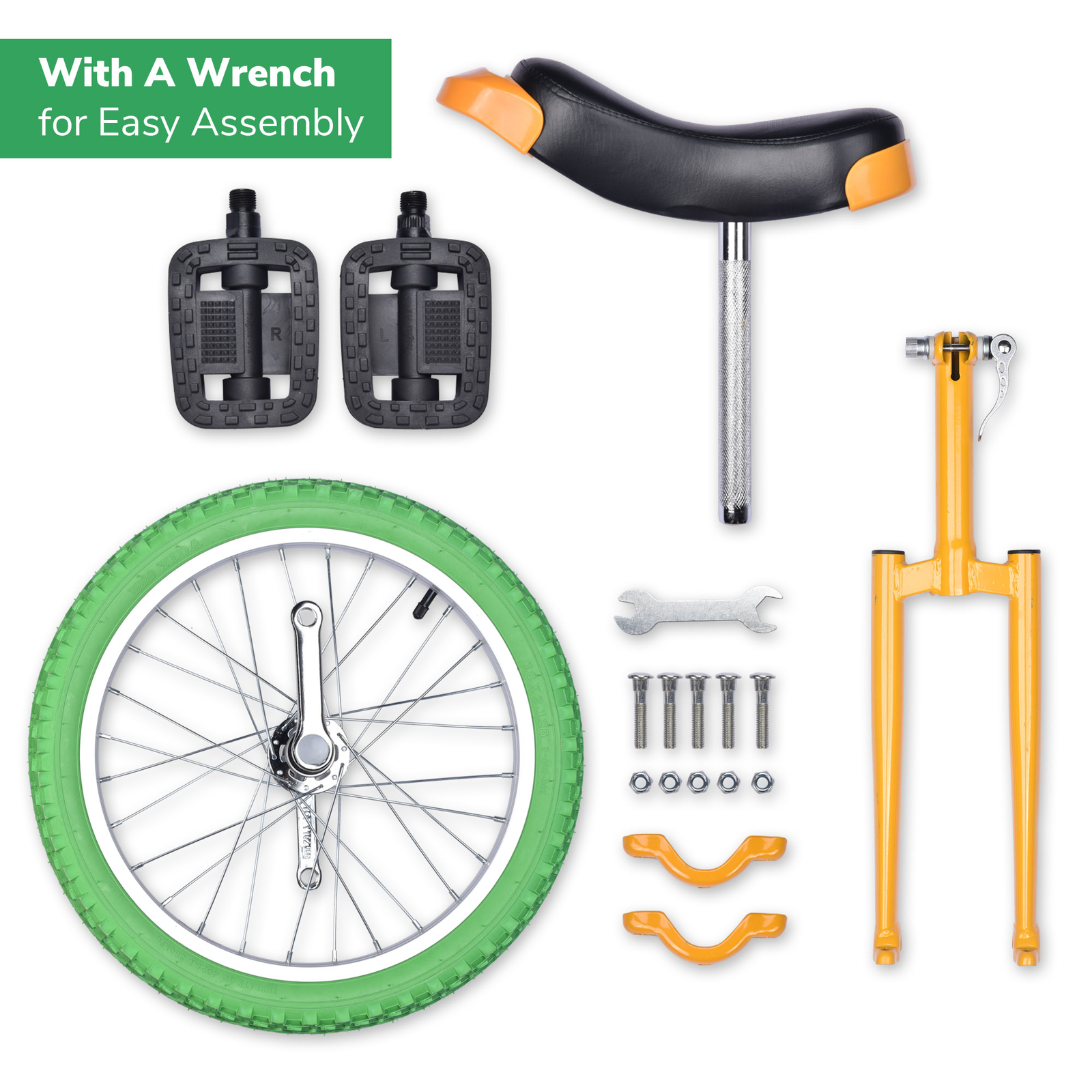 18 Inch Yellow Green Unicycle Mountain Wheel Skid Proof Tire Balance Exercise