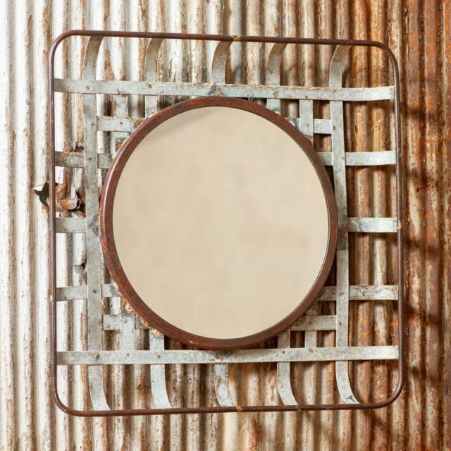 tobacco basket mirror Wall with distressed metal Frame 24 inch or as a frame for wreaths Blue Ocean Traders Rectangle Tobacco