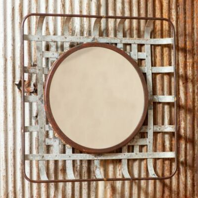 tobacco basket mirror Tobacco Basket Large Wall Mirror with distressed metal Frame