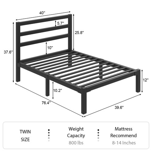 Twin Size Bed Frame Heavy Duty Platform Bed Frame with Headboard & Footboard - Picture 16 of 17