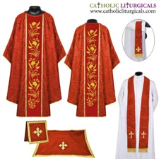 NEW RED Gothic Vestment & mass and stole set, Gothic Chasuble, Casulla, Casel