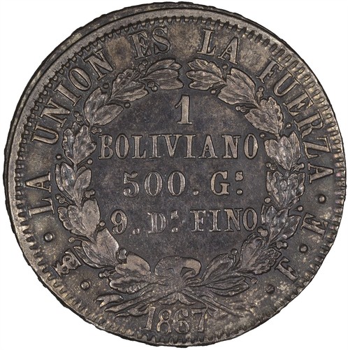 Bolivia 1867 Boliviano TONED EF - 第 2/2 張圖片