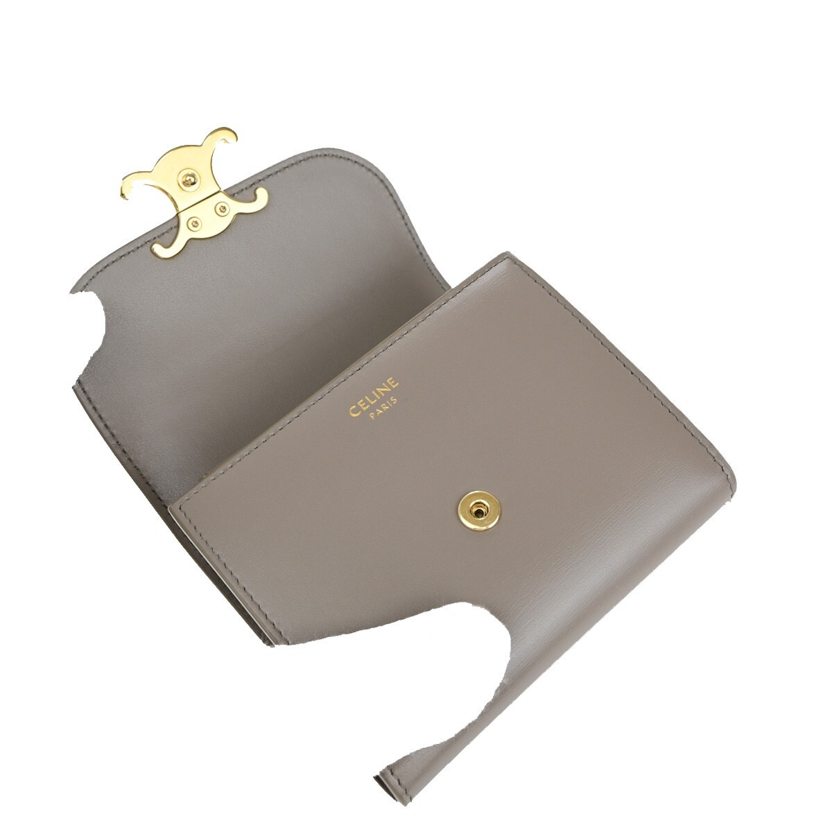 CELINE Logo Triomphe Compact Trifold Wallet Leather Gray GHW CELINE Logo Triomphe Compact Trifold Wallet Leather Gray GHW