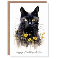 FäChergelbe BlüTen Karte Mit Katzenmotiv Geburtstagskarte