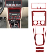 10Pcs For Volkswagen Golf 1999-2004 Red Carbon Fiber Central Console Cover Trim