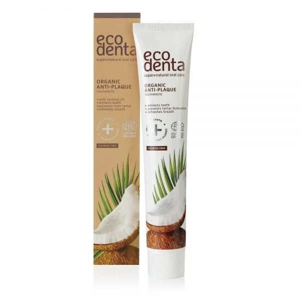 Ecodenta Organic Anti-Plaque Tartar Toothpaste Coconut Oil 75ml Fluoride FREE
