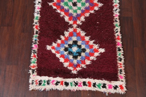Vintage Thick-Plush Geometric Moroccan Oriental Runner Rug Wool Hand-knotted 3x7 - Picture 5 of 12