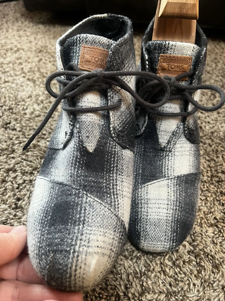 Zapatos botín de cuña Toms para mujer talla 8W negro gris mezcla de lana a cuadros 300912 Foto 4 de 4