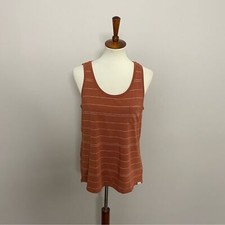 Prana Tank Top Foundation Scoop Neck Pocket Stretch Modal Striped Rust White