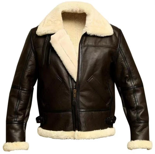 Fliegerjacke aus PU-Leder für Herren, Bomberpilot, fliegende Wolljacke DE- - Bild 2 von 10