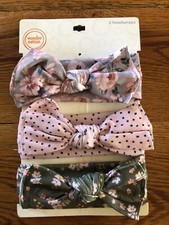Wonder Nation Girls Set of 3 Hair Bow Headwraps, Floral Polka Dots Flowers