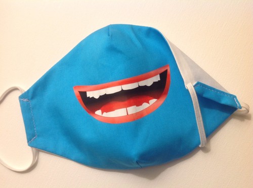 Face Mask Reusable Smile Cotton Adults Size M-L Blue Color Made In USA Funny - Picture 2 of 4