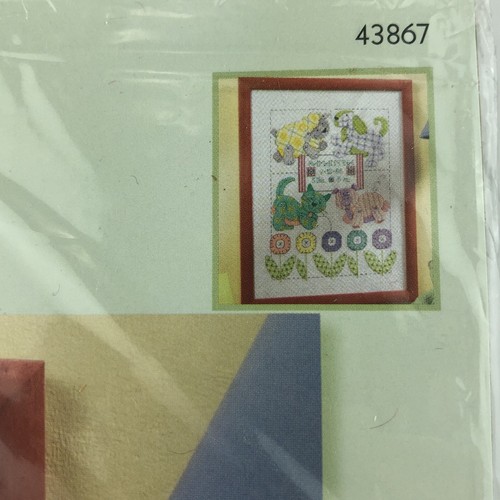 Bucilla Counted Cross Stitch Kit Playful Pals Birth Record #43867 Baby Cat Dog - Picture 4 of 6