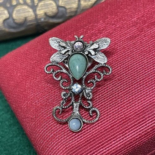 Vintage MARY DEMARCO 1999 Bee Brooch Pin Dragonfly Fly Rhinestone Silver Tone