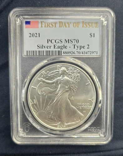 2021 Silver Eagle Type 2 First Day of Issue PCGS MS 70