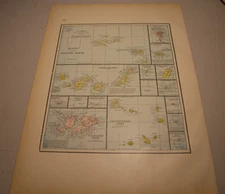 1895 Walker Atlas Color Map of ISLANDS IN THE ATLANTIC OCEAN