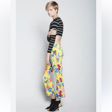Vintage Y2K Moschino Mid-rise Pants Yellow Multicolor Floral Print Size 6 US