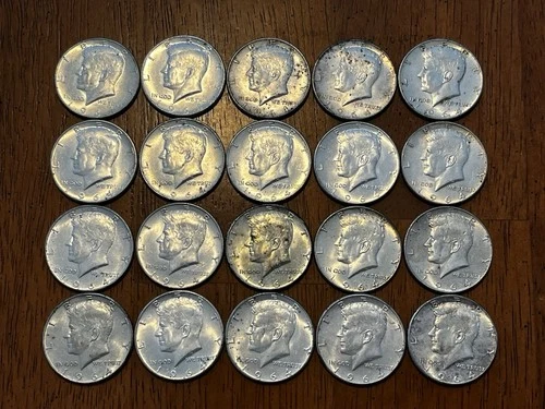 1 Tube of 20 1964 UNC Kennedy Half Dollars 90% Silver