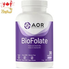 AOR BioFolate 1mg 30 Capsules – Methylfolate 5-MTHF + B12 Supplement – Canada