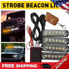 4X Car 6LED Amber/White Truck Warning Hazard Beacon Strobe Light 12V US