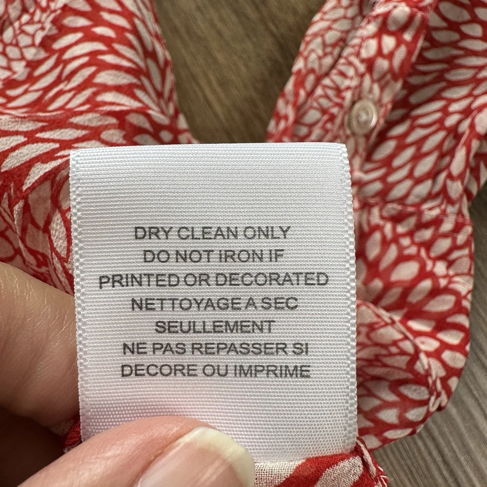 Blusa Equipment Mujer 100% Seda Abotonada XS Roja Blanca Geométrica Transparente Top Foto 4 de 4