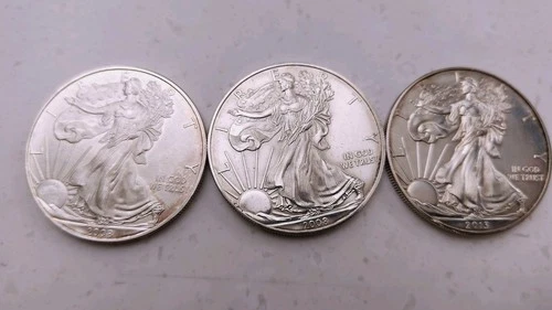 Lot of 3 -American Silver Eagle $1 Coins (2x 2008, 1x 2013) 1oz .999 Fine Silver