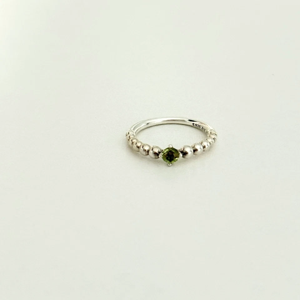 Pandora Green Peridot August Birthstone Beaded Band Ring Size 6 - Image 2 of 4