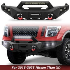 Steel Front Bumper For 2016-24 Nissan Titan Xd W Led Lights Sensor Holes Winch