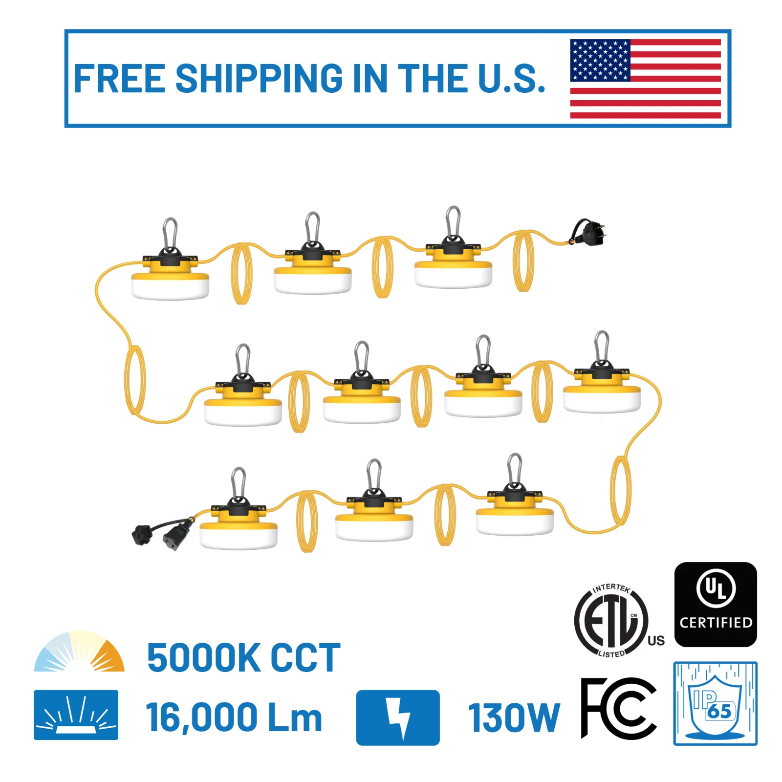 SLG 100ft LED TempString Work Light 1600 Lm 5000K 10 Integrated Lights Included