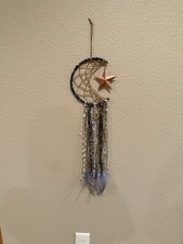 Blue Dream Catcher Handmade Half Circle Moon Design Dream Catcher Feather Han...