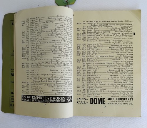 Antique Telephone Home Directory, Santa Barbara County January 3, 1916 - Bild 3 von 5