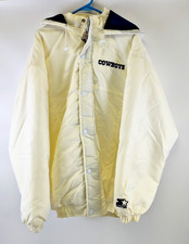 Vintage Dallas Cowboys Starter White NFL Full Zip Puffer Hooded Jacket Size XL