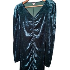 Cato Dress Small Green Velour Rouched Front Long Sleeve Whimsical Fairy Retro