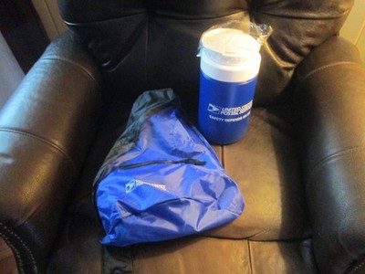 USPS THERMOS  ONE HANDLE BAG TWO POSTAL PENCILS AND TWO BADGE HOLDERS