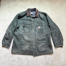 Vintage Carhartt Chore Coat Mens XL Duck Blanket Lined Green Workwear Jacket USA