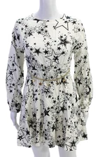 Elsy Couture Womens Star Print Belt Detail Long Sleeve Dress White Size 44