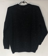 Vtg Kate Collins Black Sweater Colorful Glittery Metallic Thread Relaxed Fit USA