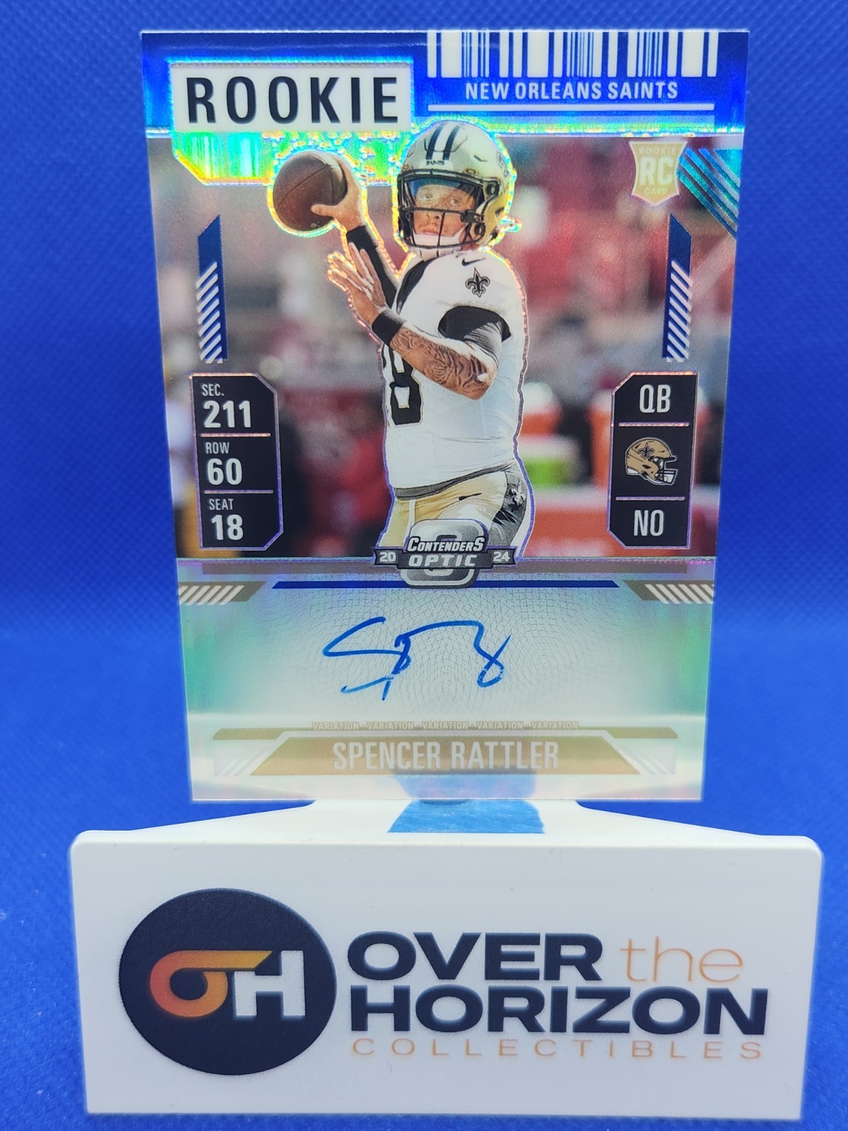 2024 Contenders Optic Spencer Rattler #116 Rookie Ticket Blue /50 Variation Auto