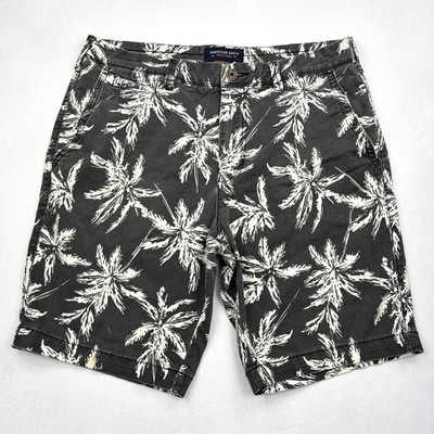 American Eagle Mens 32 Extreme Flex Palm Tree Chino Shorts Black Botanical Flat