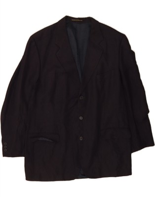 MARKS & SPENCER Mens 3 Button Blazer Jacket UK 44 2XL Navy Blue Linen DS41