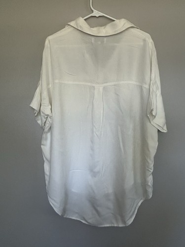 OAT New York M White Short Sleeve High Low Button Front Oversized Shirt Women - Picture 7 of 10