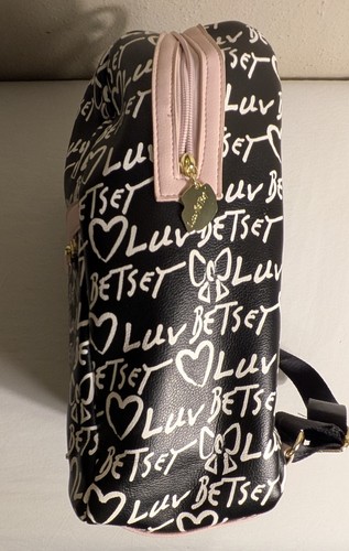 Luv Betsey Johnson Black W/White Logo Writing Backpack & Carry On Trolley Sleeve - Picture 5 of 19